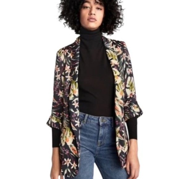 Zara Tropical Floral Silky Smooth Open Front Bold Blazer - Picture 2 of 10